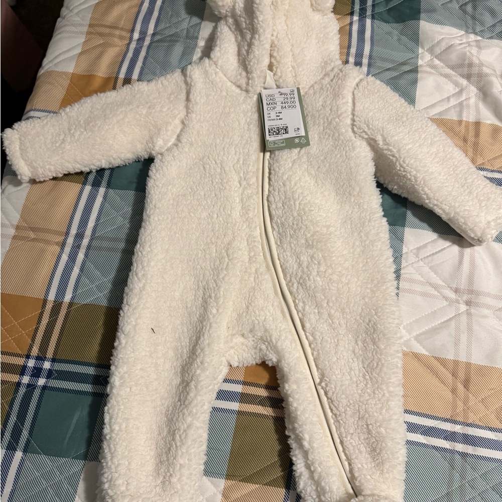 White Sherpa Footie One Piece with Hood